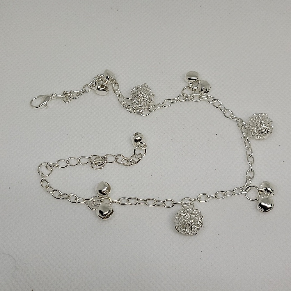 Charm Balls Faux Diamond Bracelet for Ankle or Wrist 9" + 2.5" Extension